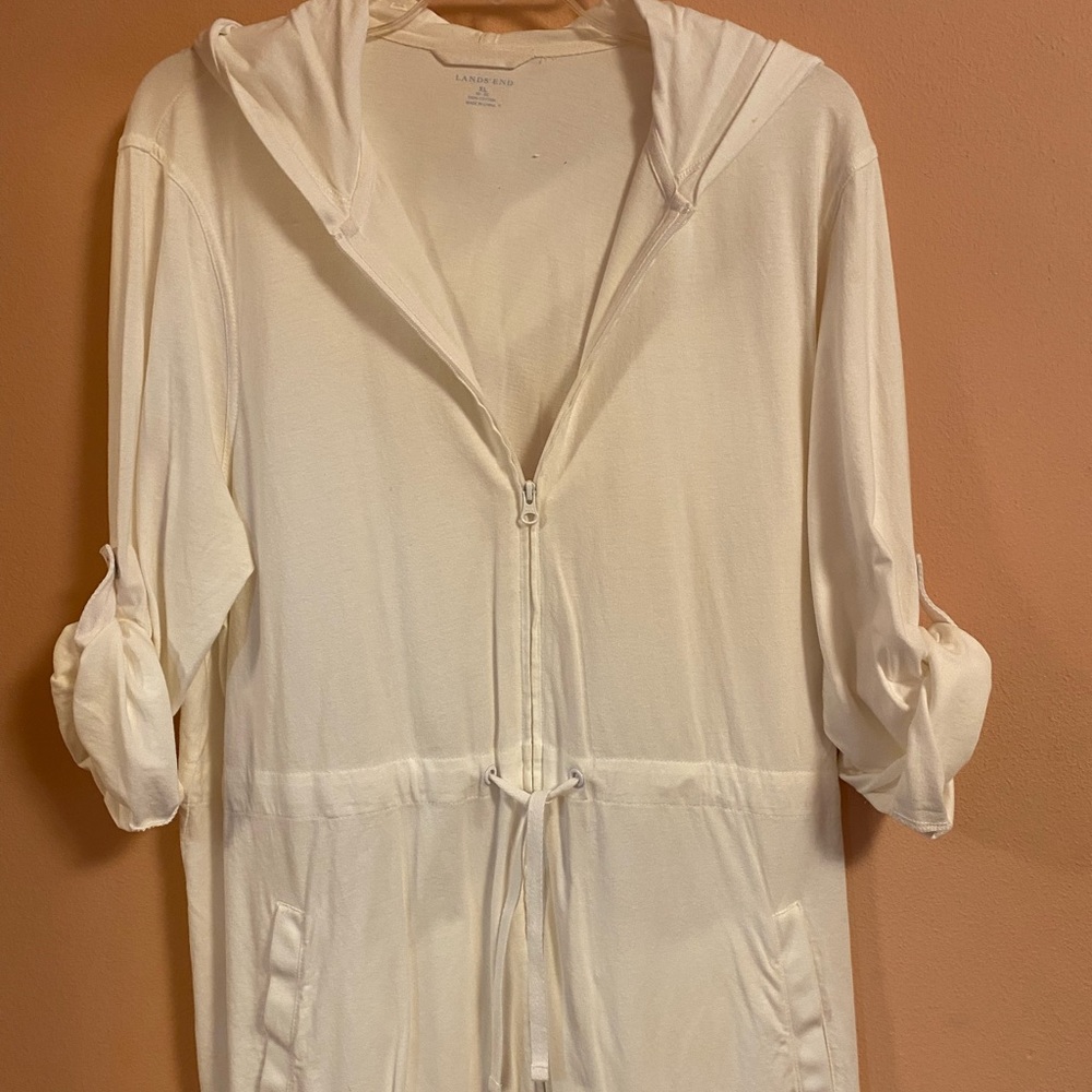 White cotton zip beach coverup
